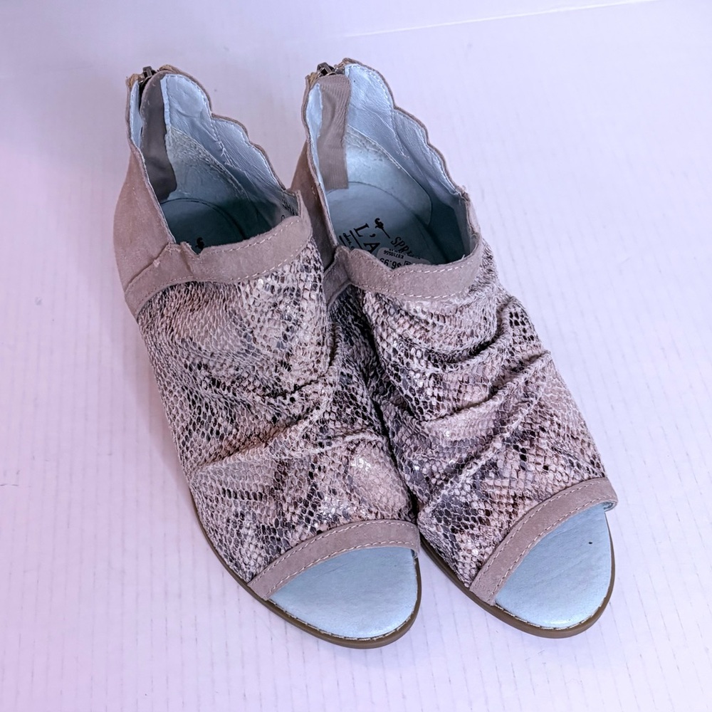 L' Artiste Spring Step Snake Print Low Suede Booties Women's 5.5 Peep Toe - Picture 12 of 12
